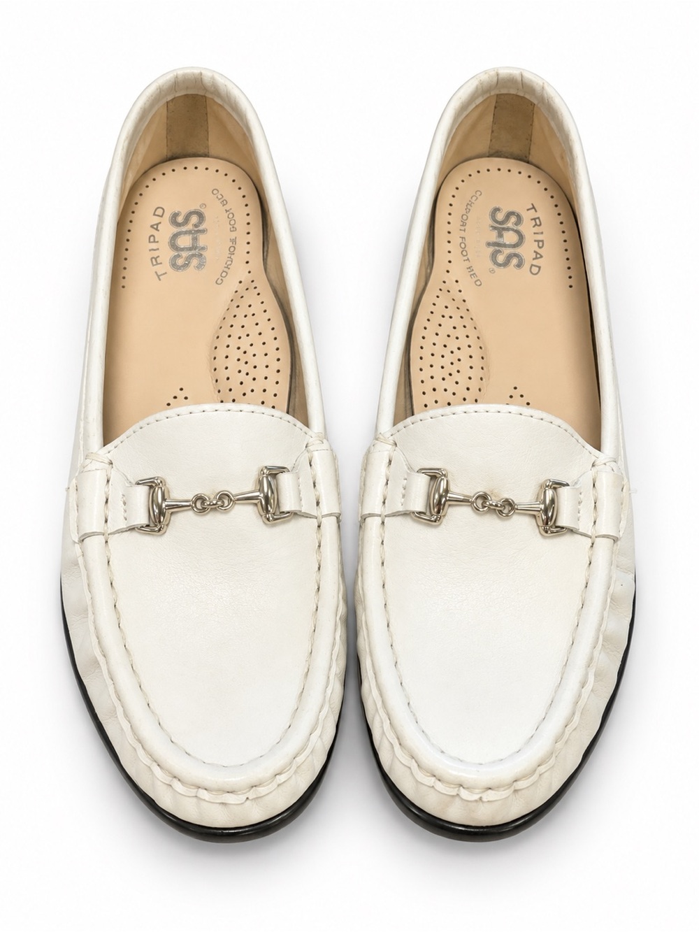 SAS White Leather Bit Loafers
